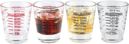 4 Pack Shot Glass Measuring Cups, Four Units of Measure for Liquor