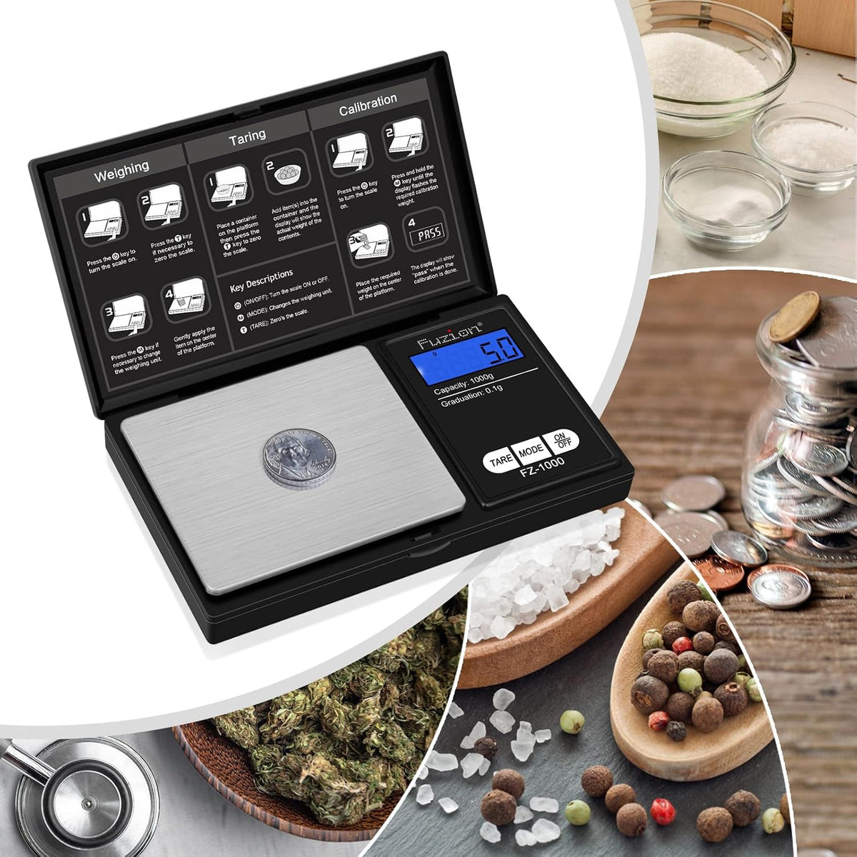 Digital Pocket Gram Scale - 1000g/0.1g Small Food Scale Portable