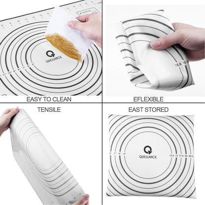 Wood French Rolling Pin for Baking, QUELLANCE Wooden Dough Roller with Silicone Baking Mat, Beech Wood Rolling Pins for Baking Dough, Pizza, Pie, Pastries, Pasta and Cookies,Red Pastry Mat