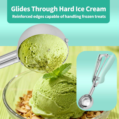 Cookie Scoops for Baking Set of 2, Pink Handle 18/8 Stainless Steel Ice Cream Scoop Set with Ergonomic Soft Grip, Spring Trigger Release Cookie Dough Scooper for Cupcakes, Muffins, Meatballs, Melon