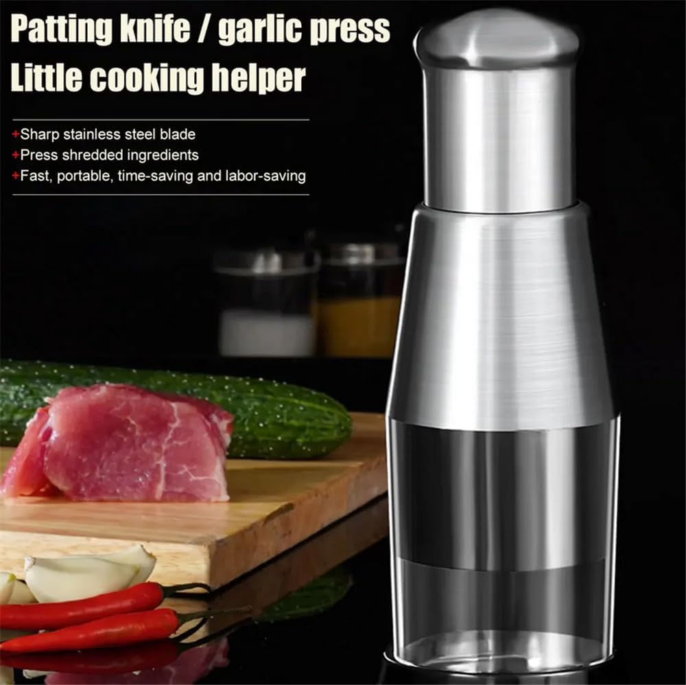 Manual Garlic Chopper Garlic Crusher Pressing Handheld Food Chopper Slicer Vegetable Cooking Crusher Stainless Steel Home Kitchen Accessories, Silver
