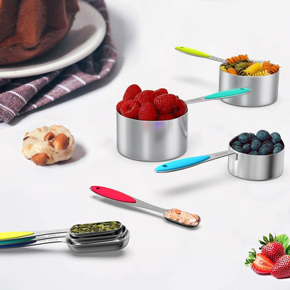 Measuring Cups and Measuring Spoons Set, Stainless Steel 8 Measuring Cups, 10 Measuring Spoons, 1 Leveler 1 Whisk & 5 Mini Spoons, for Dry and Liquid Ingredient - 25 Piece Multicolor