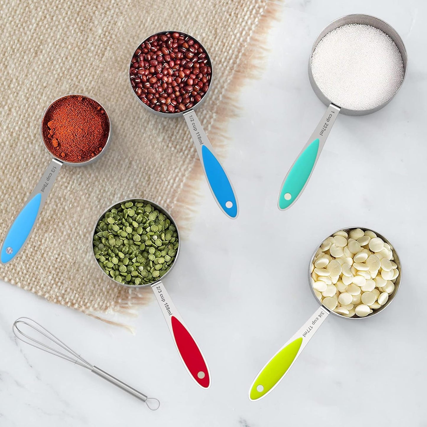 Measuring Cups and Measuring Spoons Set, Stainless Steel 8 Measuring Cups, 10 Measuring Spoons, 1 Leveler 1 Whisk & 5 Mini Spoons, for Dry and Liquid Ingredient - 25 Piece Multicolor