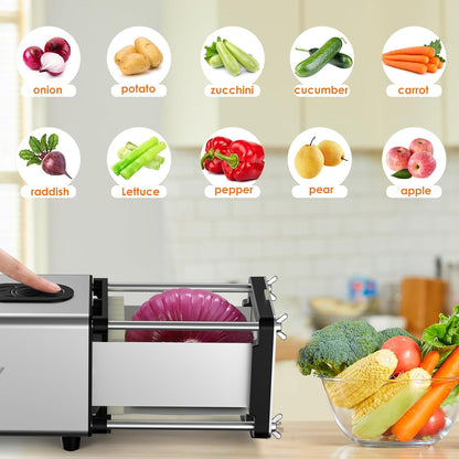 Electric French Fry Cutter, 1/2 & 3/8 Inch Interchangeable Stainless Steel Blades Automatic Potato Cutter, Commercial & Household Potato Slicer, Use for Potatoes Onion Cucumbers