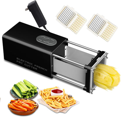 Electric French Fry Cutter, 1/2 & 3/8 Inch Interchangeable Stainless Steel Blades Automatic Potato Cutter, Commercial & Household Potato Slicer, Use for Potatoes Onion Cucumbers