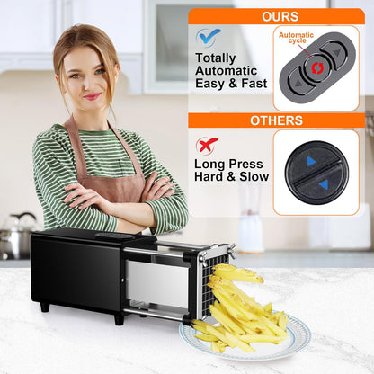 Electric French Fry Cutter, 1/2 & 3/8 Inch Interchangeable Stainless Steel Blades Automatic Potato Cutter, Commercial & Household Potato Slicer, Use for Potatoes Onion Cucumbers