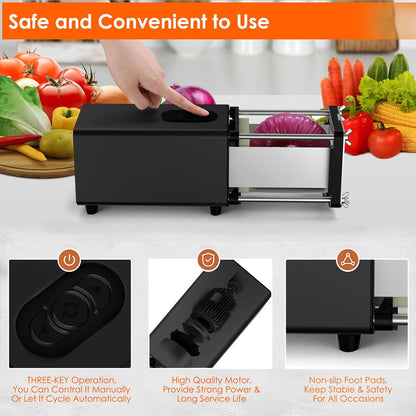 Electric French Fry Cutter, 1/2 & 3/8 Inch Interchangeable Stainless Steel Blades Automatic Potato Cutter, Commercial & Household Potato Slicer, Use for Potatoes Onion Cucumbers