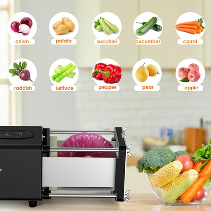 Electric French Fry Cutter, 1/2 & 3/8 Inch Interchangeable Stainless Steel Blades Automatic Potato Cutter, Commercial & Household Potato Slicer, Use for Potatoes Onion Cucumbers