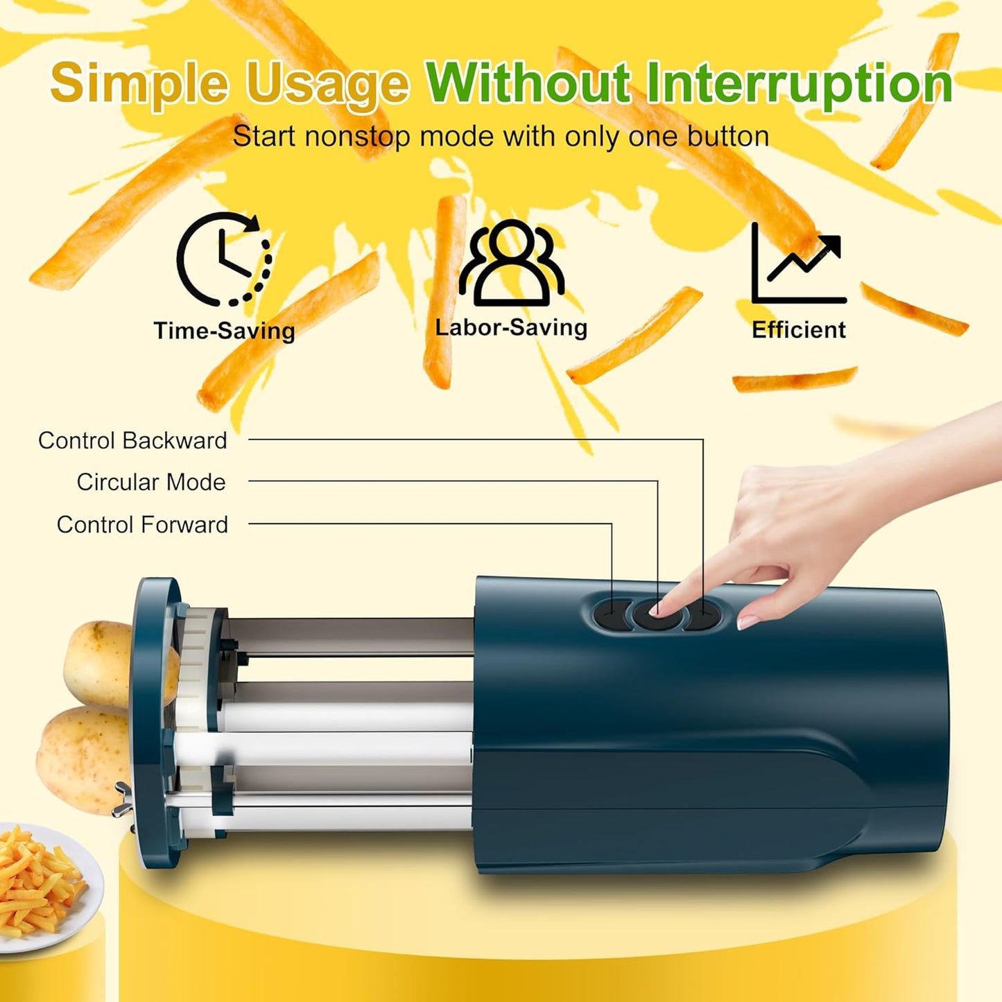 Electric French Fry Cutter, 1/2 & 3/8 Inch Interchangeable Stainless Steel Blades Automatic Potato Cutter, Commercial & Household Potato Slicer, Use for Potatoes Onion Cucumbers