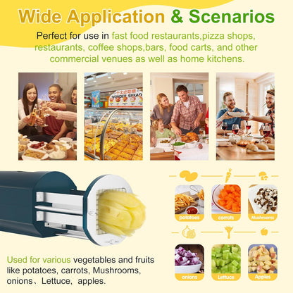 Electric French Fry Cutter, 1/2 & 3/8 Inch Interchangeable Stainless Steel Blades Automatic Potato Cutter, Commercial & Household Potato Slicer, Use for Potatoes Onion Cucumbers