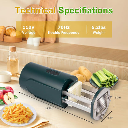Electric French Fry Cutter, 1/2 & 3/8 Inch Interchangeable Stainless Steel Blades Automatic Potato Cutter, Commercial & Household Potato Slicer, Use for Potatoes Onion Cucumbers