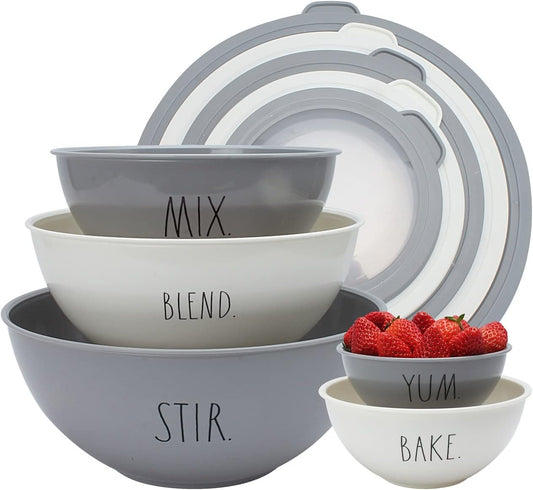 Mixing Bowls with Lids - 10 Piece Plastic Nesting Bowls Set includes 5 Prep Bowls and 5 Lids (Grey)