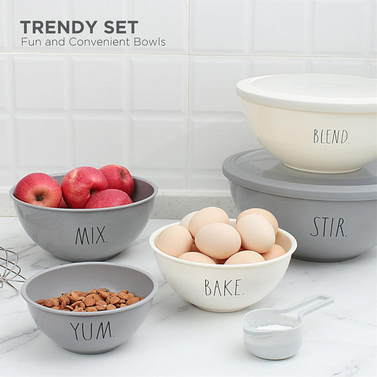 Mixing Bowls with Lids - 10 Piece Plastic Nesting Bowls Set includes 5 Prep Bowls and 5 Lids (Grey)