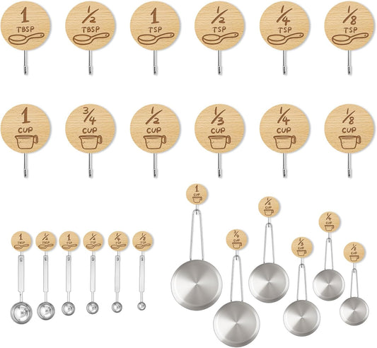 12 Pack Adhesive Wooden Hooks for Organizing Measuring Cups and Spoons