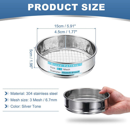 20 Mesh(0.9mm) Lab Sieve, 5.9"(15cm) Diameter Sifting Screen 304 Stainless Steel Wire Cloth Fine Mesh Sieve for Industrial Laboratory Home Soil Sifter Dry Sift Screens Hash - Colors A