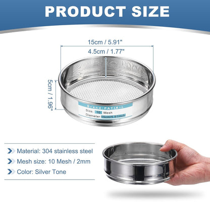 20 Mesh(0.9mm) Lab Sieve, 5.9"(15cm) Diameter Sifting Screen 304 Stainless Steel Wire Cloth Fine Mesh Sieve for Industrial Laboratory Home Soil Sifter Dry Sift Screens Hash - Colors A