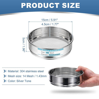 20 Mesh(0.9mm) Lab Sieve, 5.9"(15cm) Diameter Sifting Screen 304 Stainless Steel Wire Cloth Fine Mesh Sieve for Industrial Laboratory Home Soil Sifter Dry Sift Screens Hash - Colors A
