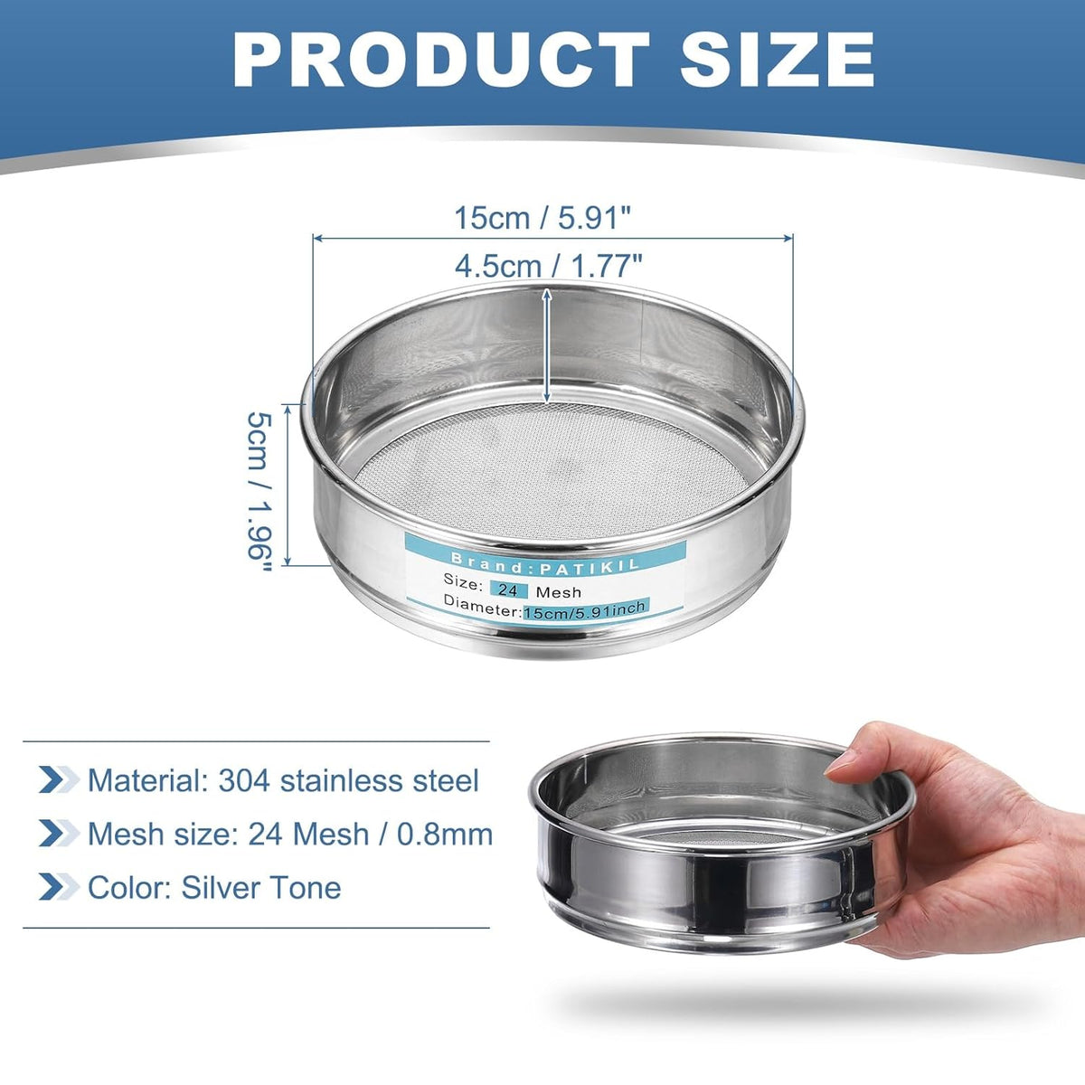 20 Mesh(0.9mm) Lab Sieve, 5.9"(15cm) Diameter Sifting Screen 304 Stainless Steel Wire Cloth Fine Mesh Sieve for Industrial Laboratory Home Soil Sifter Dry Sift Screens Hash - Colors A