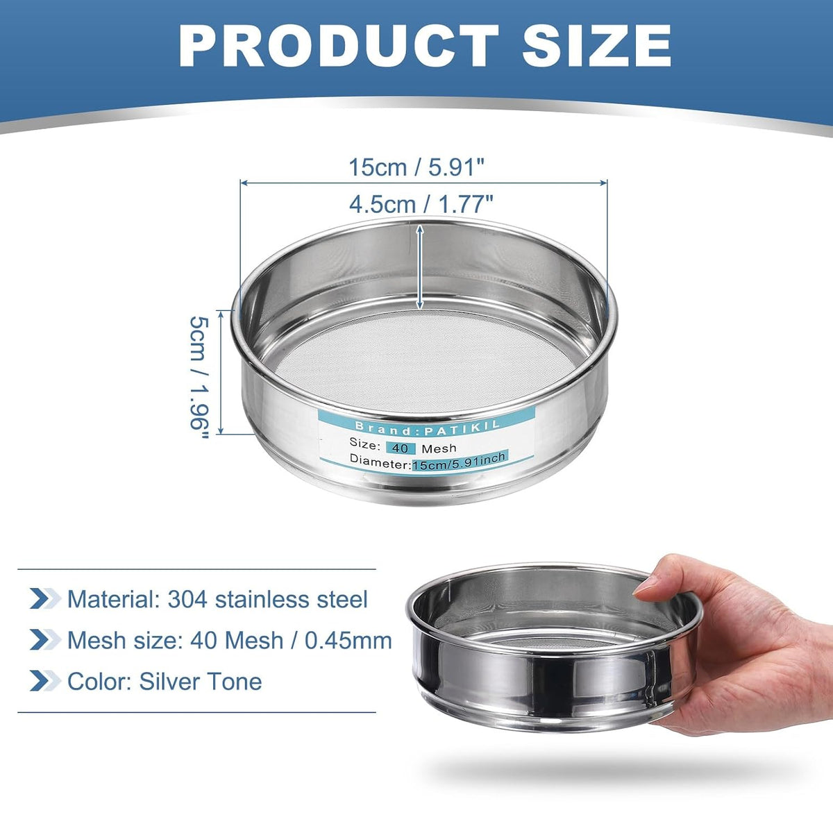 20 Mesh(0.9mm) Lab Sieve, 5.9"(15cm) Diameter Sifting Screen 304 Stainless Steel Wire Cloth Fine Mesh Sieve for Industrial Laboratory Home Soil Sifter Dry Sift Screens Hash - Colors A