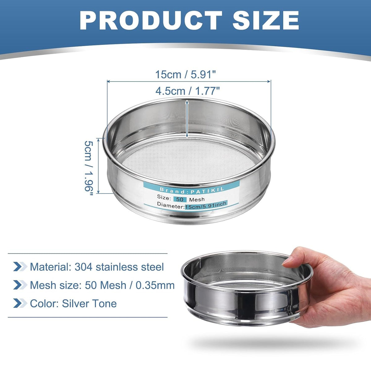 20 Mesh(0.9mm) Lab Sieve, 5.9"(15cm) Diameter Sifting Screen 304 Stainless Steel Wire Cloth Fine Mesh Sieve for Industrial Laboratory Home Soil Sifter Dry Sift Screens Hash - Colors A