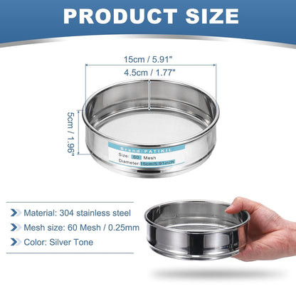 20 Mesh(0.9mm) Lab Sieve, 5.9"(15cm) Diameter Sifting Screen 304 Stainless Steel Wire Cloth Fine Mesh Sieve for Industrial Laboratory Home Soil Sifter Dry Sift Screens Hash - Colors A