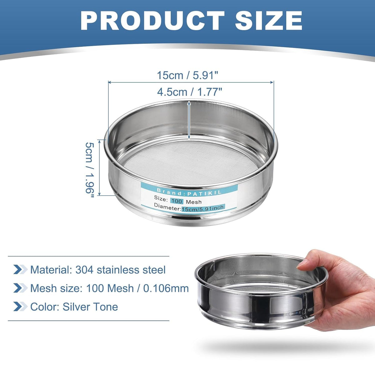 20 Mesh(0.9mm) Lab Sieve, 5.9"(15cm) Diameter Sifting Screen 304 Stainless Steel Wire Cloth Fine Mesh Sieve for Industrial Laboratory Home Soil Sifter Dry Sift Screens Hash - Colors A
