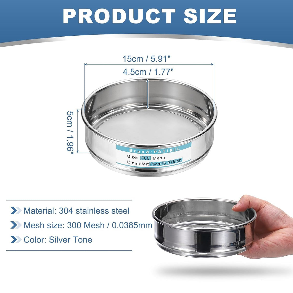 20 Mesh(0.9mm) Lab Sieve, 5.9"(15cm) Diameter Sifting Screen 304 Stainless Steel Wire Cloth Fine Mesh Sieve for Industrial Laboratory Home Soil Sifter Dry Sift Screens Hash - Colors A