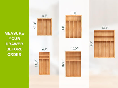 Bamboo Utensil Drawer Organizer with Removable Dividers, Kitchen Organizer for Flatware Cutlery, Silverware Tray for Drawer (5/4 Flexible Slots, Natural)