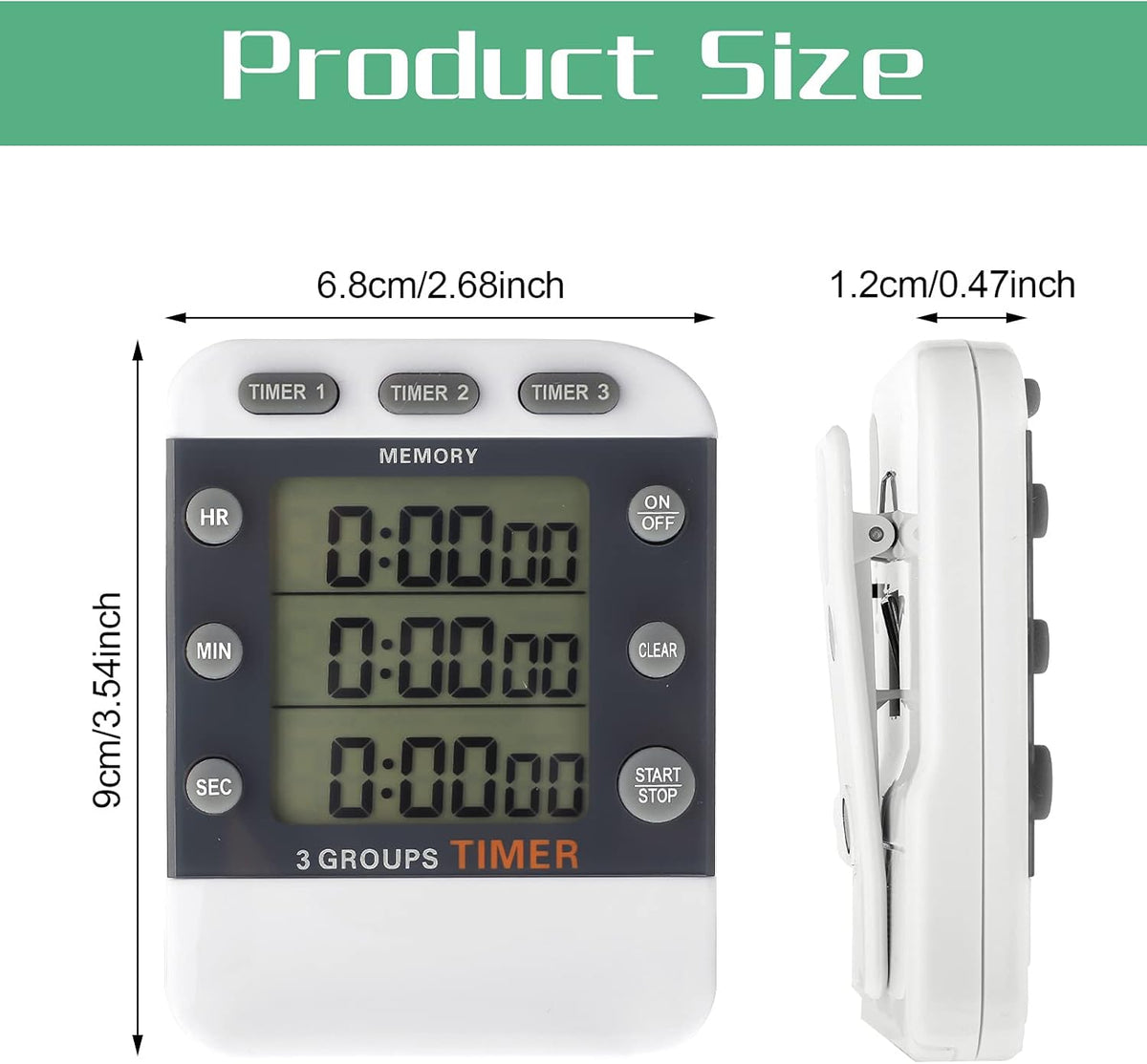 2 Pcs Digital Kitchen Timer 3 Channel Magnetic Countdown Timer