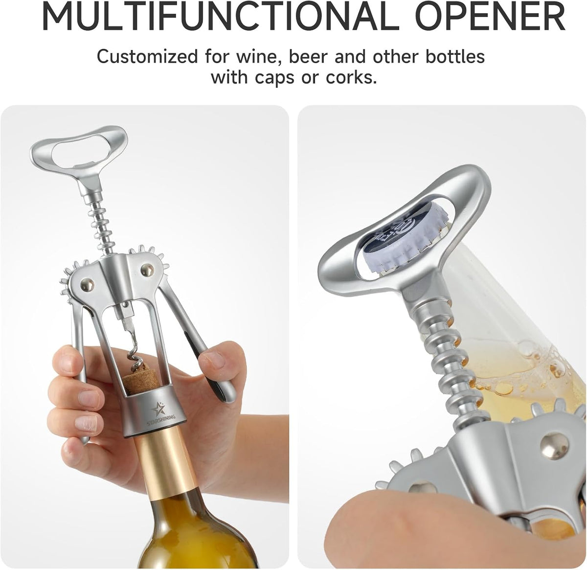 Wing Corkscrew Wine Opener with Sharp Spiral Screw Matte Silver