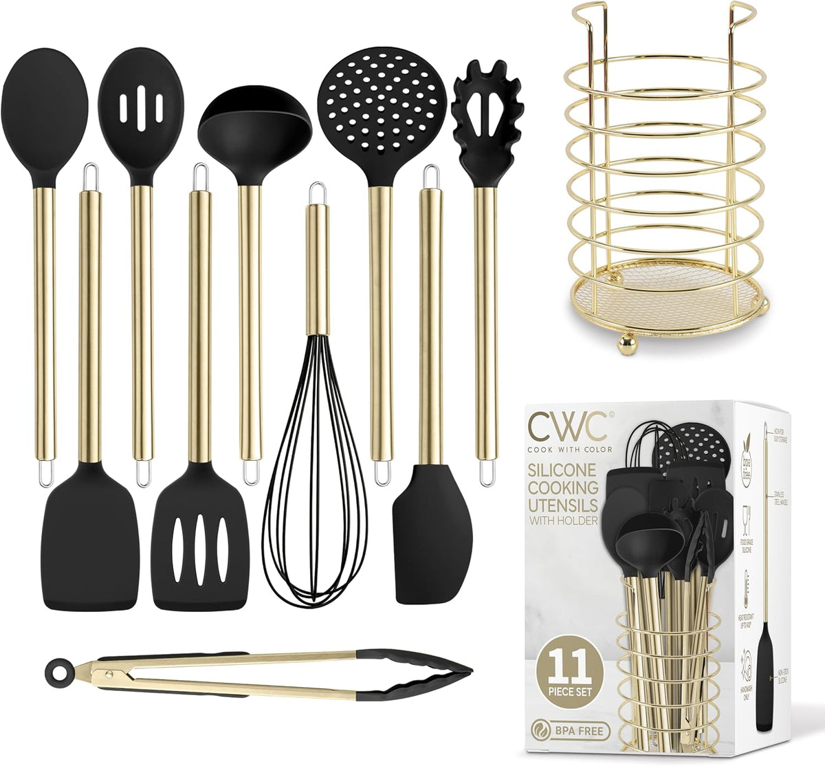 Silicone Cooking Utensils, Kitchen Utensil Set, Easy to Clean Silicone Kitchen Utensils, Cooking Utensils for Nonstick Cookware, Kitchen Gadgets Set with Holder