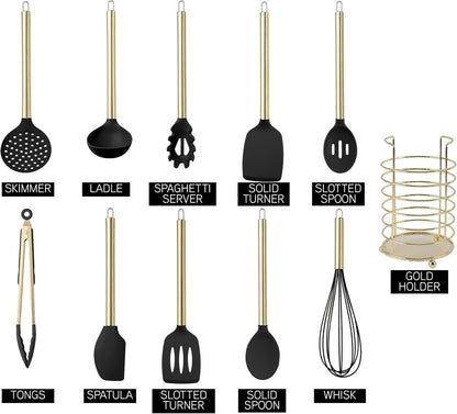 Silicone Cooking Utensils, Kitchen Utensil Set, Easy to Clean Silicone Kitchen Utensils, Cooking Utensils for Nonstick Cookware, Kitchen Gadgets Set with Holder