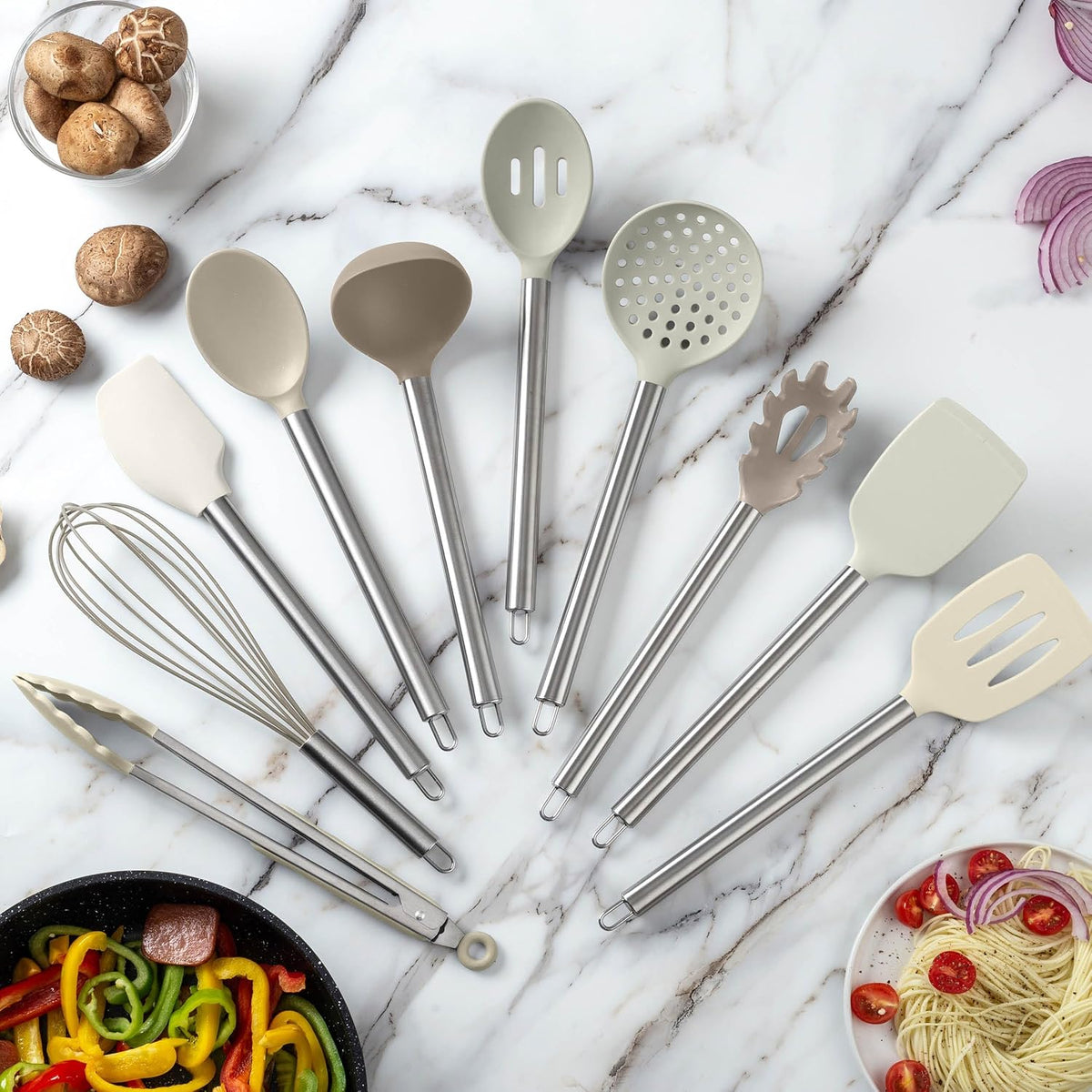 Silicone Cooking Utensils, Kitchen Utensil Set, Easy to Clean Silicone Kitchen Utensils, Cooking Utensils for Nonstick Cookware, Kitchen Gadgets Set with Holder