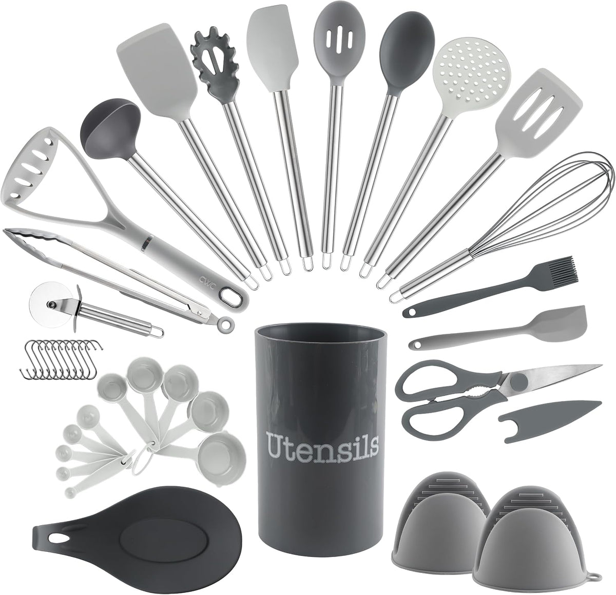 Silicone Cooking Utensils, Kitchen Utensil Set, Easy to Clean Silicone Kitchen Utensils, Cooking Utensils for Nonstick Cookware, Kitchen Gadgets Set with Holder