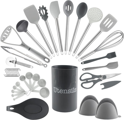Silicone Cooking Utensils, Kitchen Utensil Set, Easy to Clean Silicone Kitchen Utensils, Cooking Utensils for Nonstick Cookware, Kitchen Gadgets Set with Holder