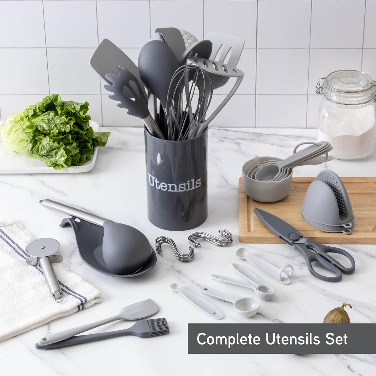 Silicone Cooking Utensils, Kitchen Utensil Set, Easy to Clean Silicone Kitchen Utensils, Cooking Utensils for Nonstick Cookware, Kitchen Gadgets Set with Holder