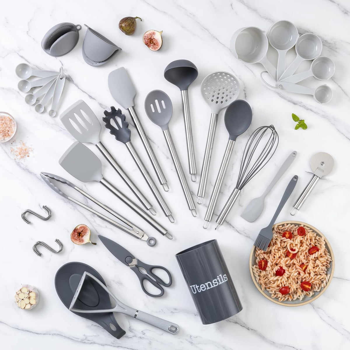 Silicone Cooking Utensils, Kitchen Utensil Set, Easy to Clean Silicone Kitchen Utensils, Cooking Utensils for Nonstick Cookware, Kitchen Gadgets Set with Holder