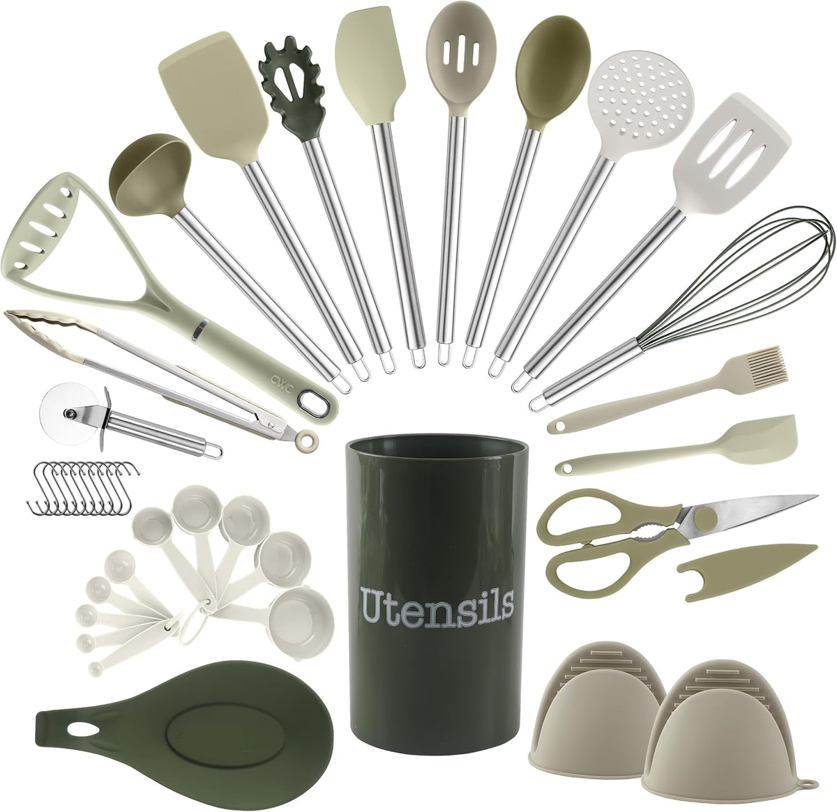 Silicone Cooking Utensils, Kitchen Utensil Set, Easy to Clean Silicone Kitchen Utensils, Cooking Utensils for Nonstick Cookware, Kitchen Gadgets Set with Holder