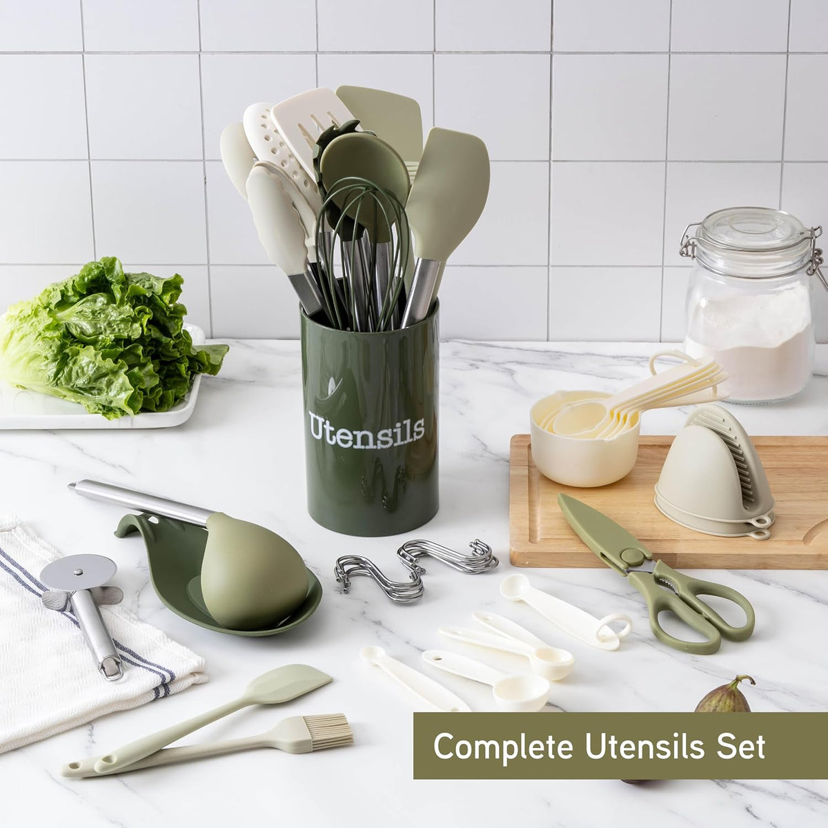 Silicone Cooking Utensils, Kitchen Utensil Set, Easy to Clean Silicone Kitchen Utensils, Cooking Utensils for Nonstick Cookware, Kitchen Gadgets Set with Holder