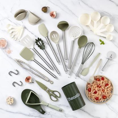 Silicone Cooking Utensils, Kitchen Utensil Set, Easy to Clean Silicone Kitchen Utensils, Cooking Utensils for Nonstick Cookware, Kitchen Gadgets Set with Holder