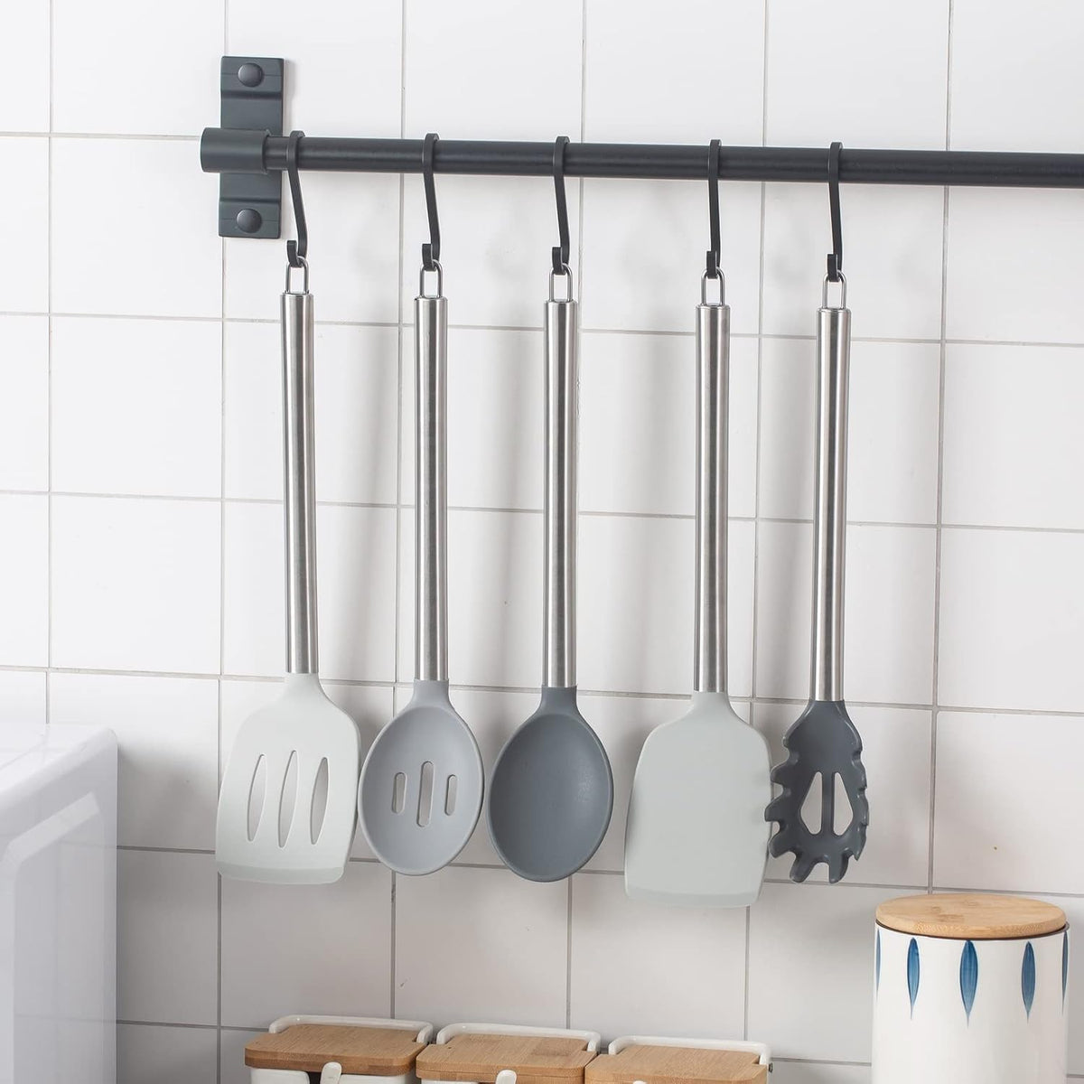 Silicone Cooking Utensils, Kitchen Utensil Set, Easy to Clean Silicone Kitchen Utensils, Cooking Utensils for Nonstick Cookware, Kitchen Gadgets Set with Holder