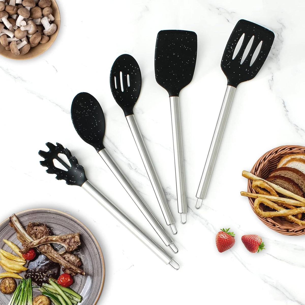Silicone Cooking Utensils, Kitchen Utensil Set, Easy to Clean Silicone Kitchen Utensils, Cooking Utensils for Nonstick Cookware, Kitchen Gadgets Set with Holder