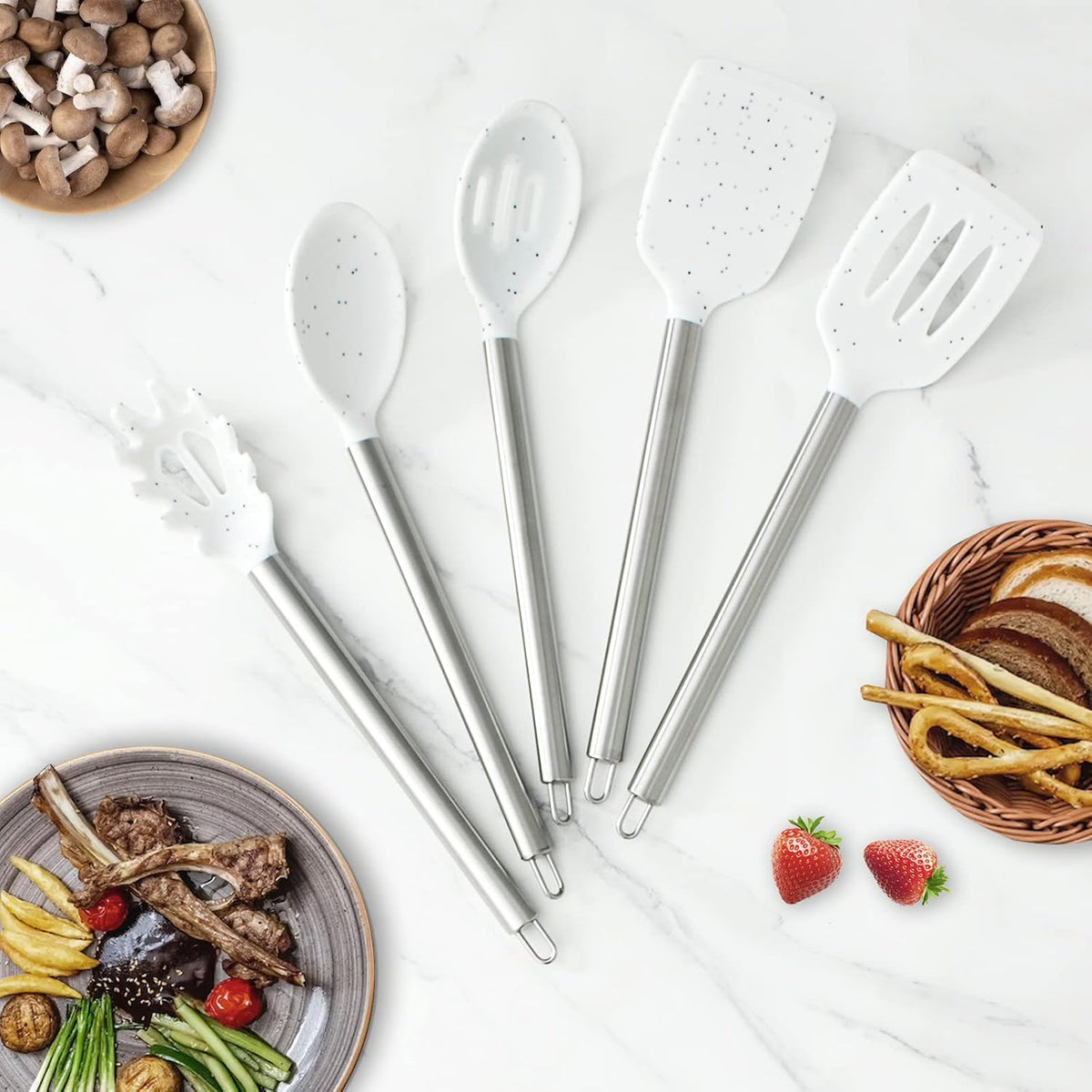 Silicone Cooking Utensils, Kitchen Utensil Set, Easy to Clean Silicone Kitchen Utensils, Cooking Utensils for Nonstick Cookware, Kitchen Gadgets Set with Holder