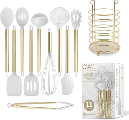 Silicone Cooking Utensils, Kitchen Utensil Set, Easy to Clean Silicone Kitchen Utensils, Cooking Utensils for Nonstick Cookware, Kitchen Gadgets Set with Holder