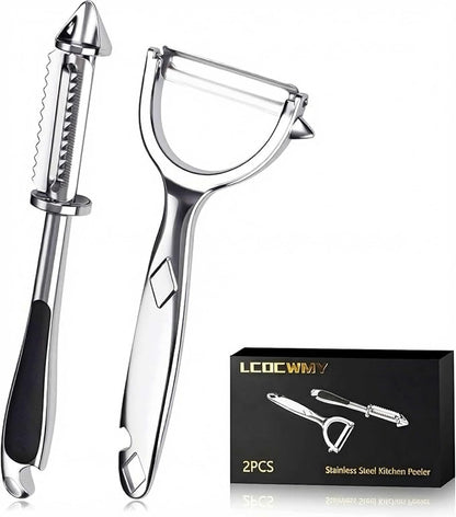 Kitchen Peeler Set | Stainless Steel Y & I Blades, Non-Slip Ergonomic Handle, Potato Eye Remover, Dishwasher Safe, 2 Pack