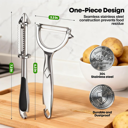 Kitchen Peeler Set | Stainless Steel Y & I Blades, Non-Slip Ergonomic Handle, Potato Eye Remover, Dishwasher Safe, 2 Pack
