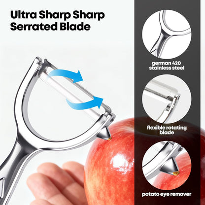 Kitchen Peeler Set | Stainless Steel Y & I Blades, Non-Slip Ergonomic Handle, Potato Eye Remover, Dishwasher Safe, 2 Pack
