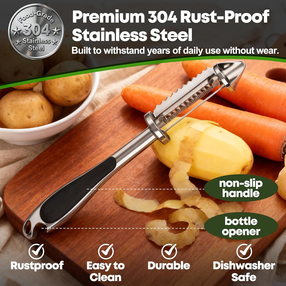 Kitchen Peeler Set | Stainless Steel Y & I Blades, Non-Slip Ergonomic Handle, Potato Eye Remover, Dishwasher Safe, 2 Pack