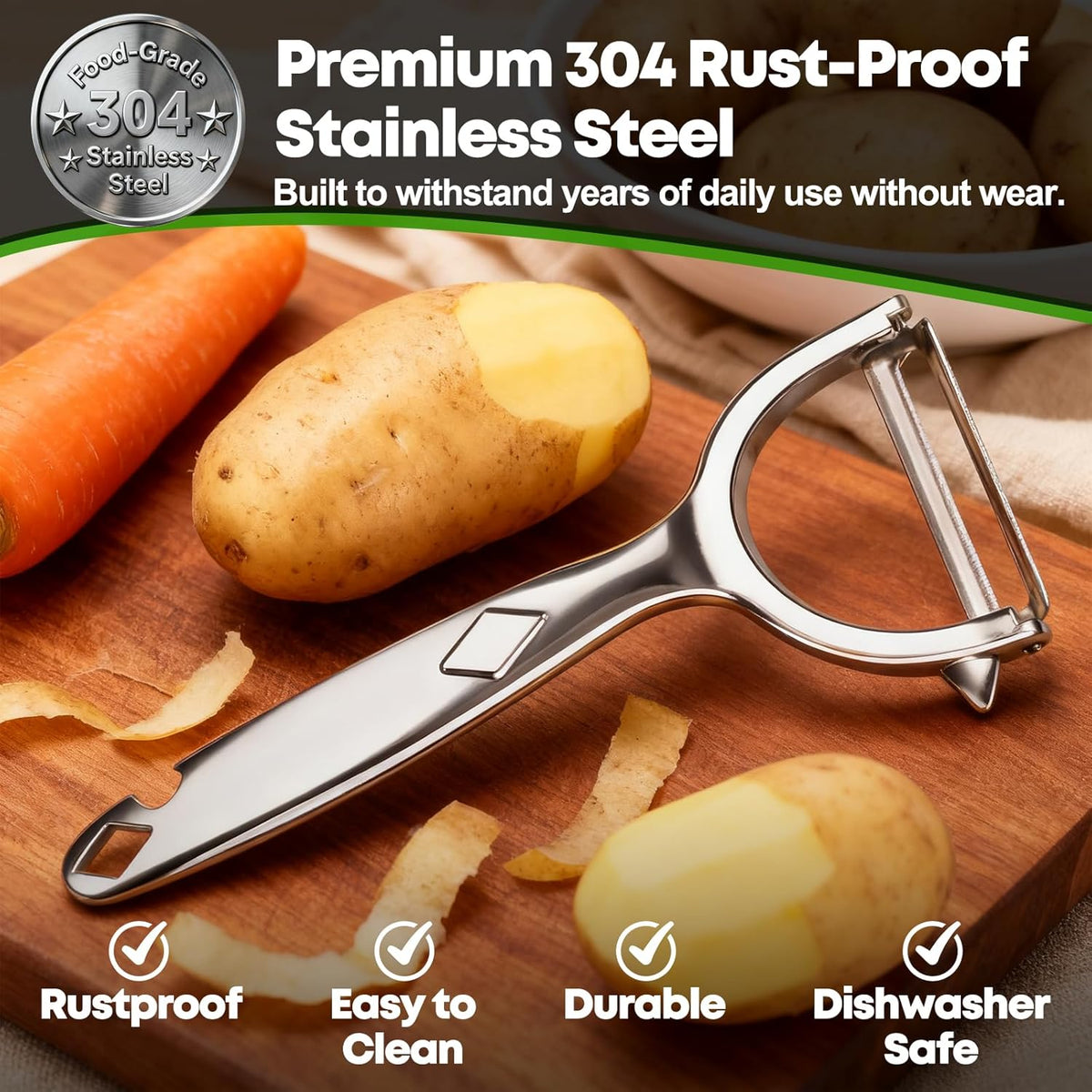 Kitchen Peeler Set | Stainless Steel Y & I Blades, Non-Slip Ergonomic Handle, Potato Eye Remover, Dishwasher Safe, 2 Pack