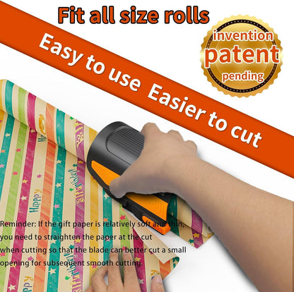 2 PC Wrapping Paper Cutter with 3 Replaced Blade, Adapt for Any Diameter Wrapping Paper Roll, Antislip Silicone Hold Touch Surface, Cut Efficient Straight Easily & Safely on Christmas